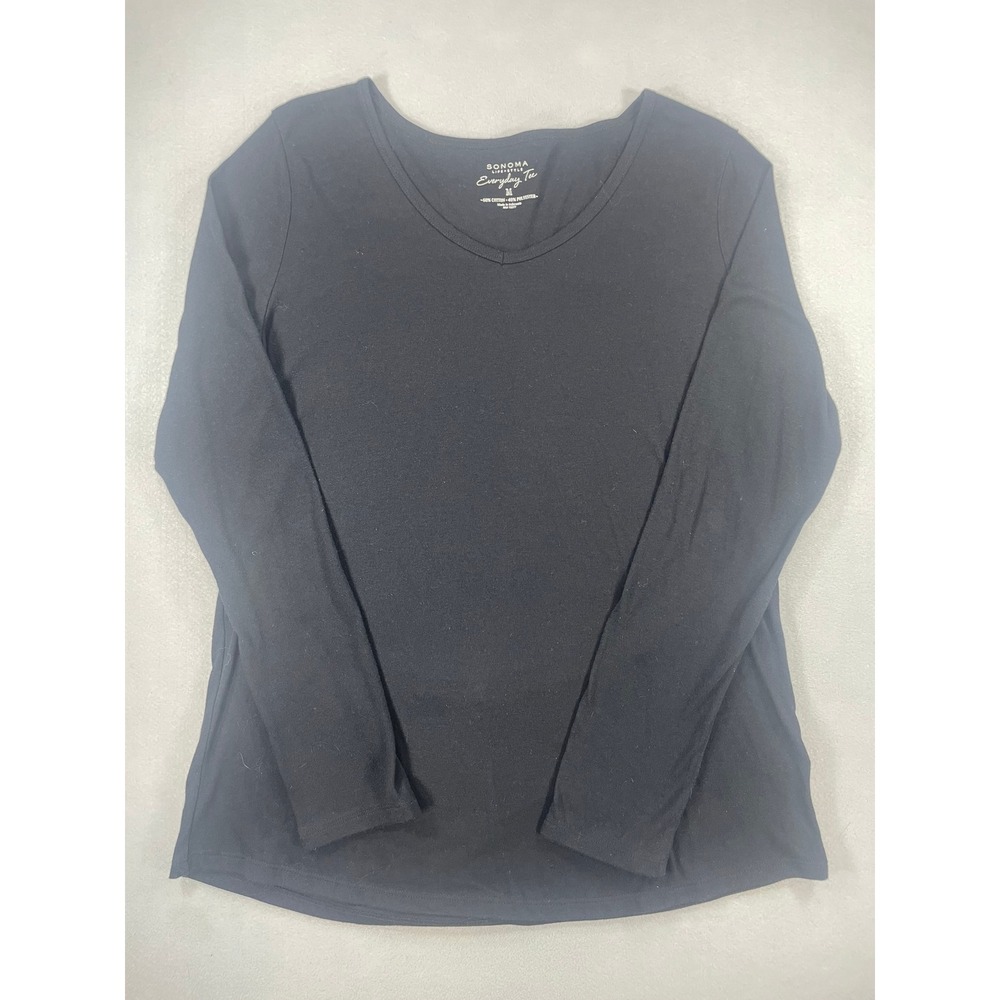 Sonoma Goods for Life Everyday‎ Tee Black V-Neck Long Sleeve Pleated Back Medium